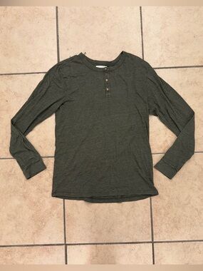 Sol Angeles Henley 3 Button Up Long Sleeve Dark Green Mens Sz Large Los Angeles